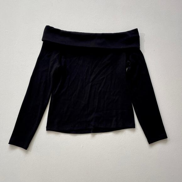 Veronica Beard Jeans Black Fawsett Top Off The Shoulder Sz M Pima Cotton Ribbed - Picture 2 of 8